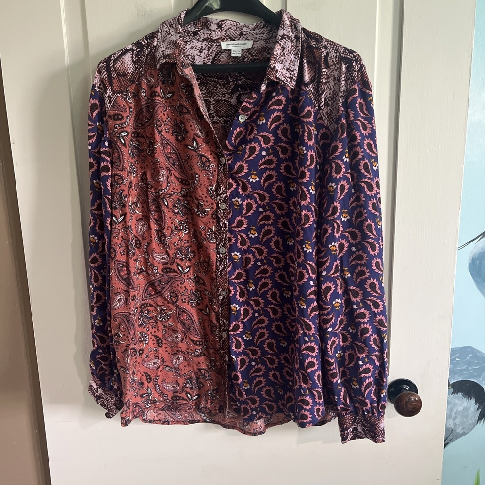 Beach Lunch Lounge Womens Mixed Print Paisley Button Down Top Size XL Beach